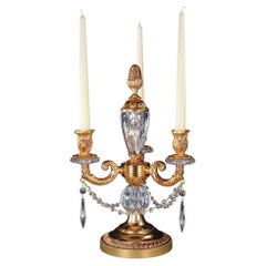21st Century, Hand Carved Clear Crystal and Golden Bronze Candelabra