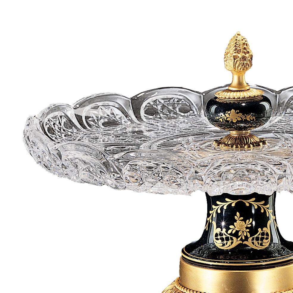 Italian 21st Century, Hand Carved Clear Crystal and Golden Bronze Centrepiece  For Sale