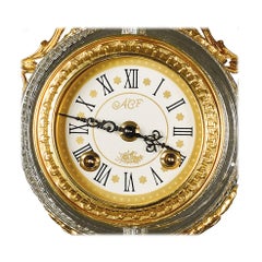 21st Century, Hand Carved Clear Crystal and Golden Bronze Clock