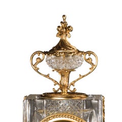 21st Century, Hand Carved Clear Crystal and golden Bronze Clock
