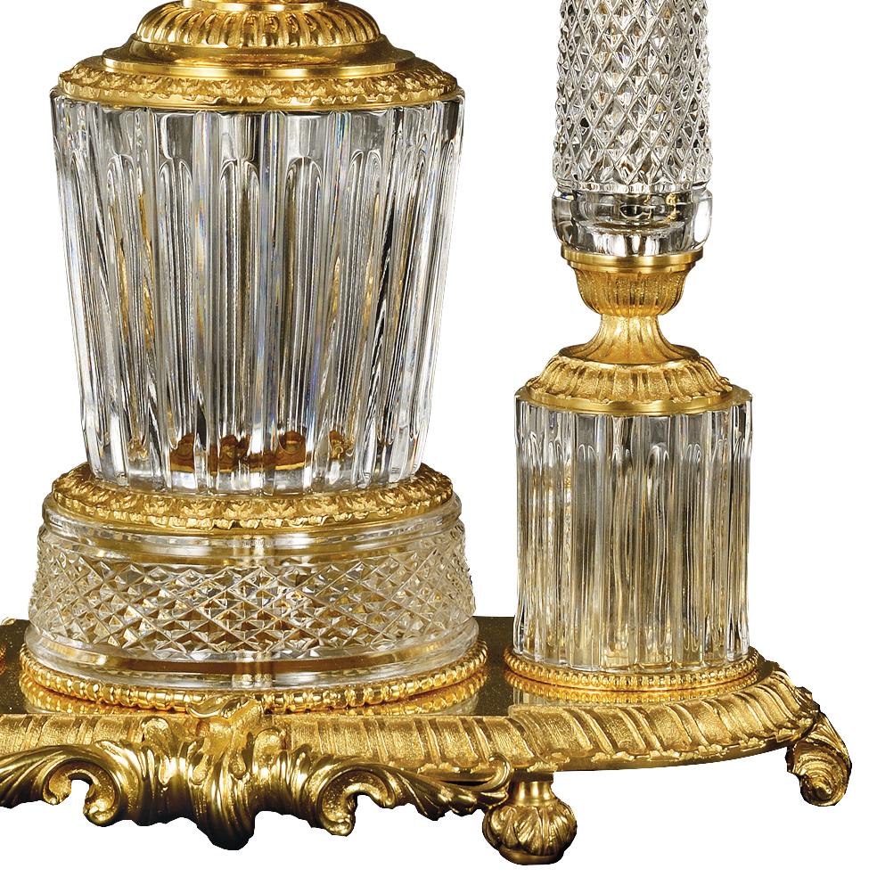 Louis XVI 21st Century, Hand Carved Clear Crystal and Golden Bronze Clock  For Sale