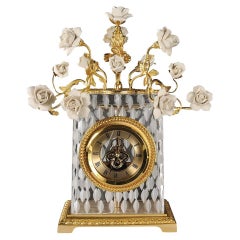 21st Century, Hand Carved Clear Crystal and golden Bronze Clock