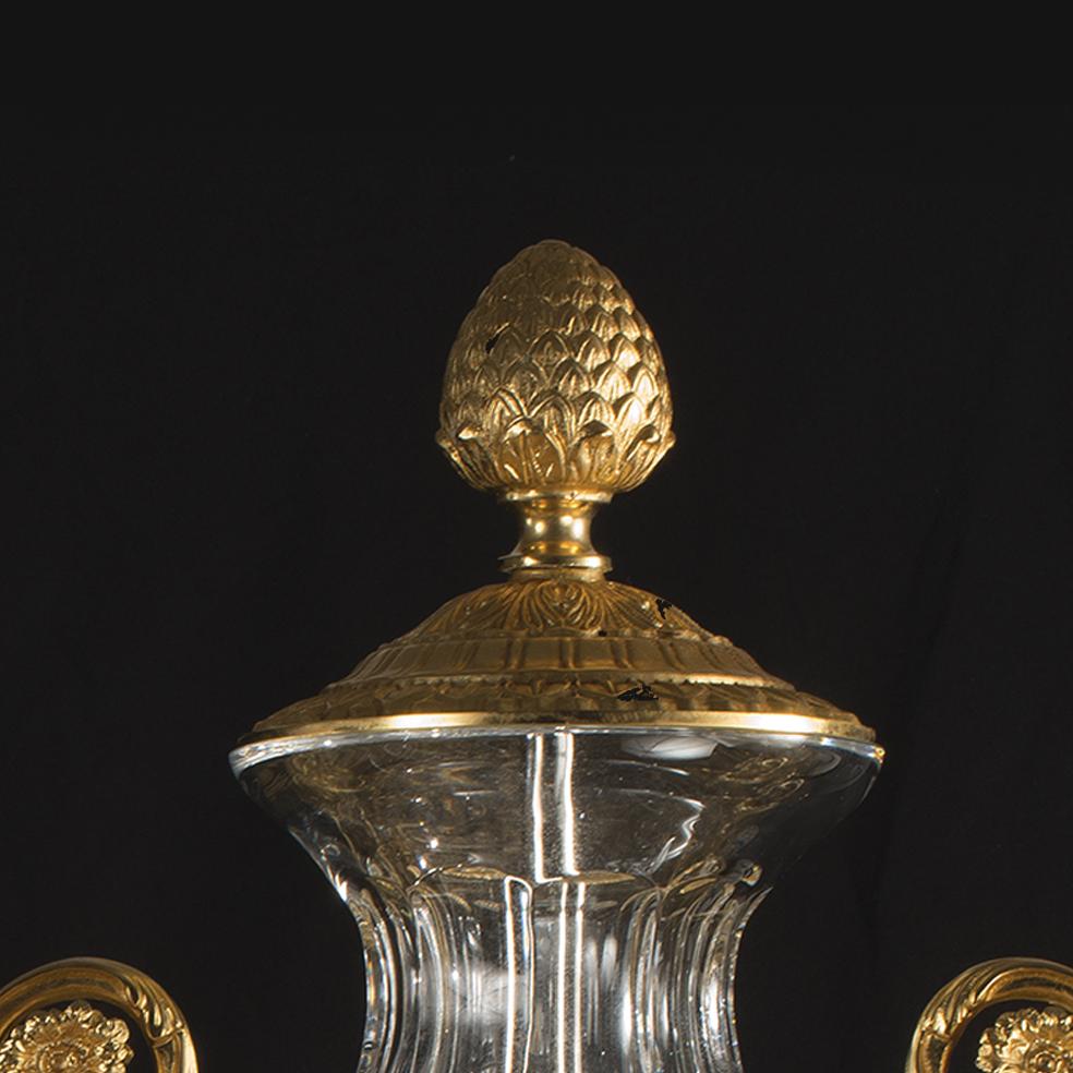 Louis XVI 21st Century, Hand-Carved Clear Crystal and golden bronze potiche   For Sale