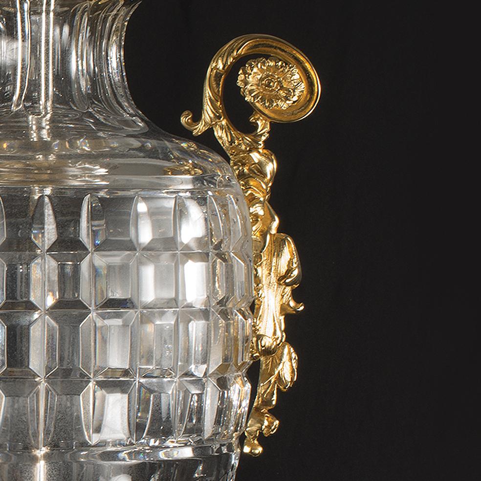 Galvanized 21st Century, Hand-Carved Clear Crystal and golden bronze potiche   For Sale