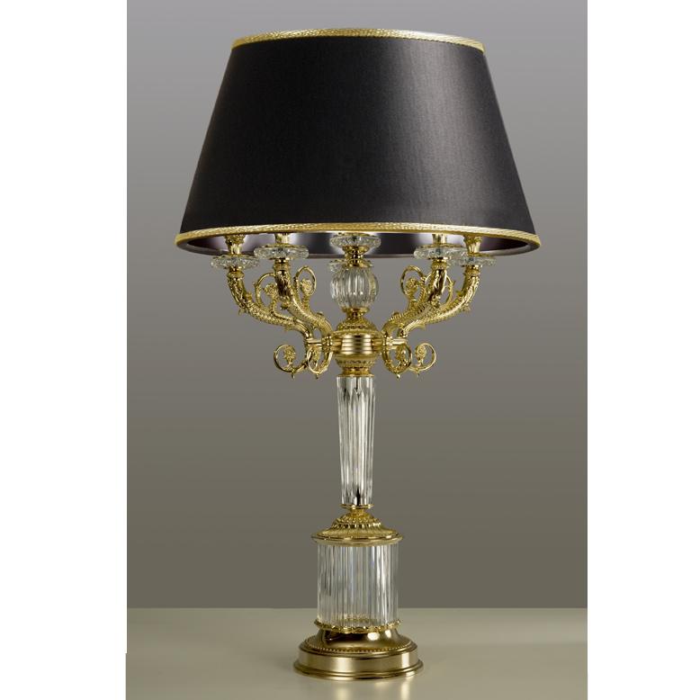 Louis XVI Lampe de bureau du 21e siècle, sculptée à la main, en cristal transparent et bronze doré en vente