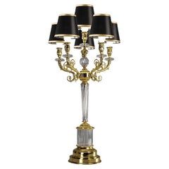 21st Century, Hand Carved Clear crystal and Golden Bronze Table lamp