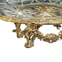 21st Century, Hand-Carved Clear Crystal and Golden Bronze Tray in Classic Style