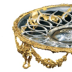 21st Century, Hand-Carved Clear Crystal and Golden Bronze Tray in Classic Style