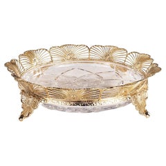21st Century, Hand-Carved Clear Crystal and Golden Bronze Tray in Classic Style