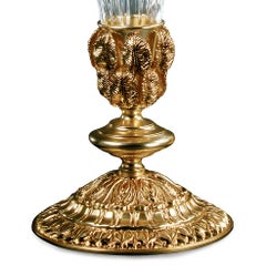 21st Century, Hand-Carved Clear Crystal and Golden Bronze Vase