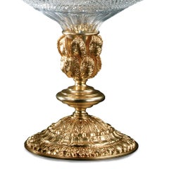 21st Century, Hand Carved Clear Crystal and Golden Bronze Vase