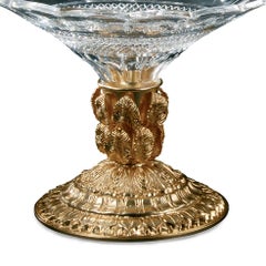 21st Century, Hand-Carved Clear Crystal and Golden Bronze Vase