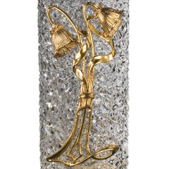 21st Century, Hand Carved Clear Crystal and Golden Bronze Vase