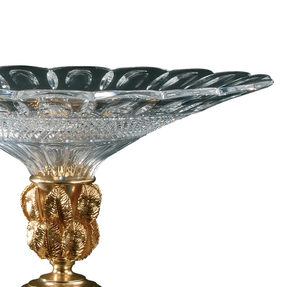 Louis XVI 21st Century, Hand Carved Clear Crystal and Golden Bronze Vase For Sale