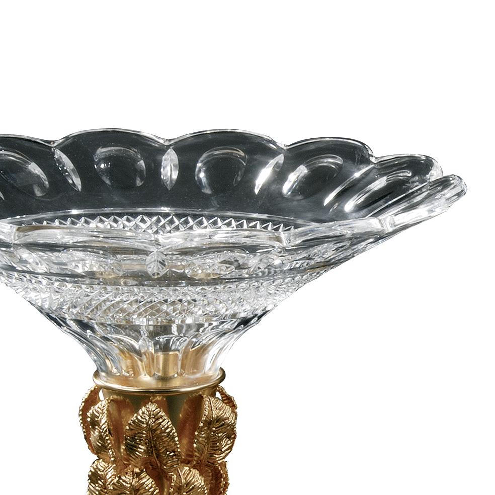 Louis XVI 21st Century, Hand-Carved Clear Crystal and Golden Bronze Vase For Sale