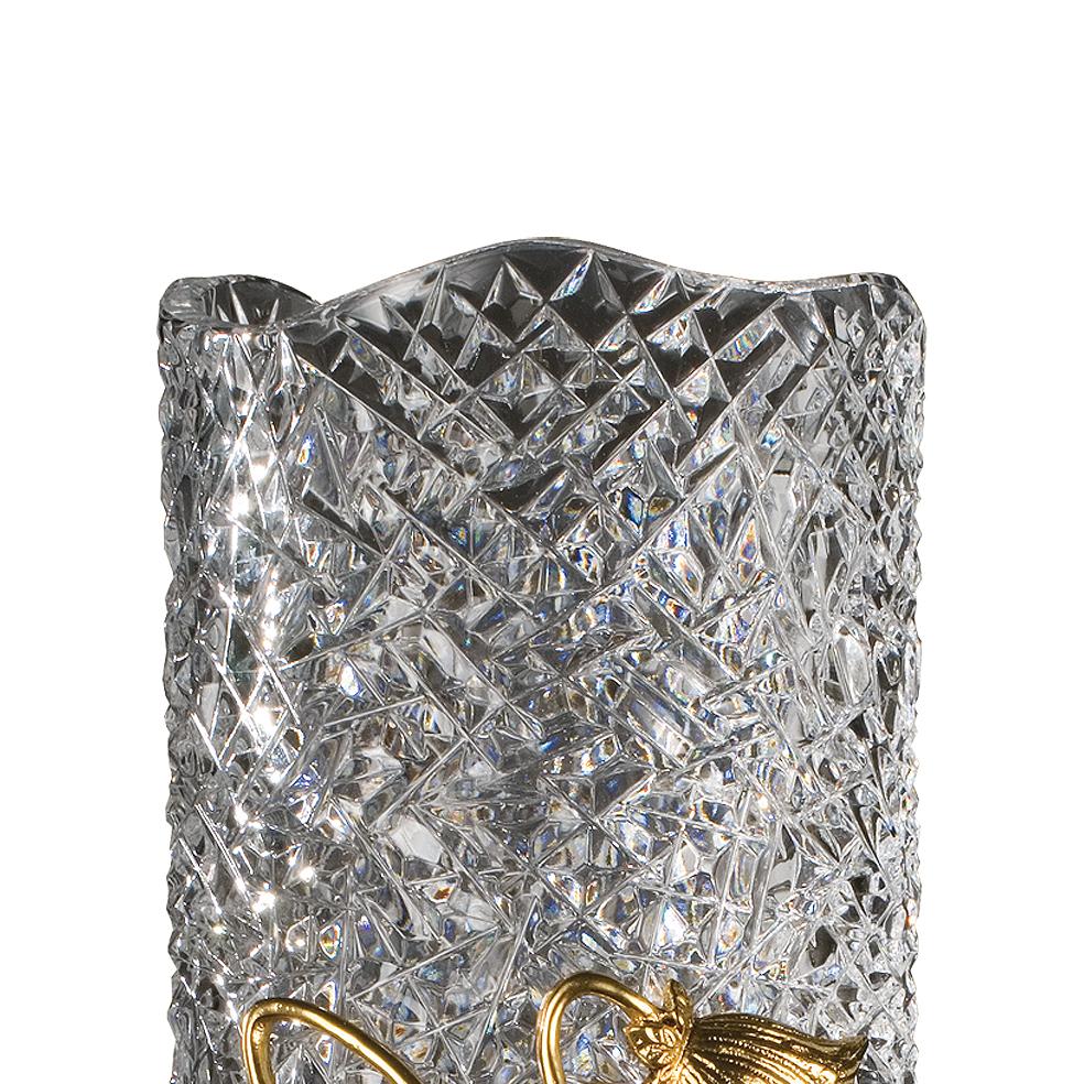 Vase aus klarem Kristall und goldener Bronze des 21. Jahrhunderts, handgeschnitzt (Sonstiges) im Angebot