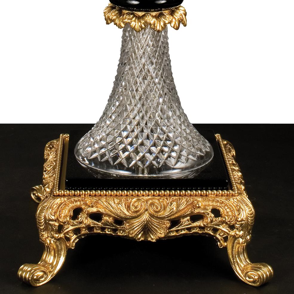 Louis XVI 21st Century, Hand-Carved Clear Crystal and Golden Bronze Vase  For Sale