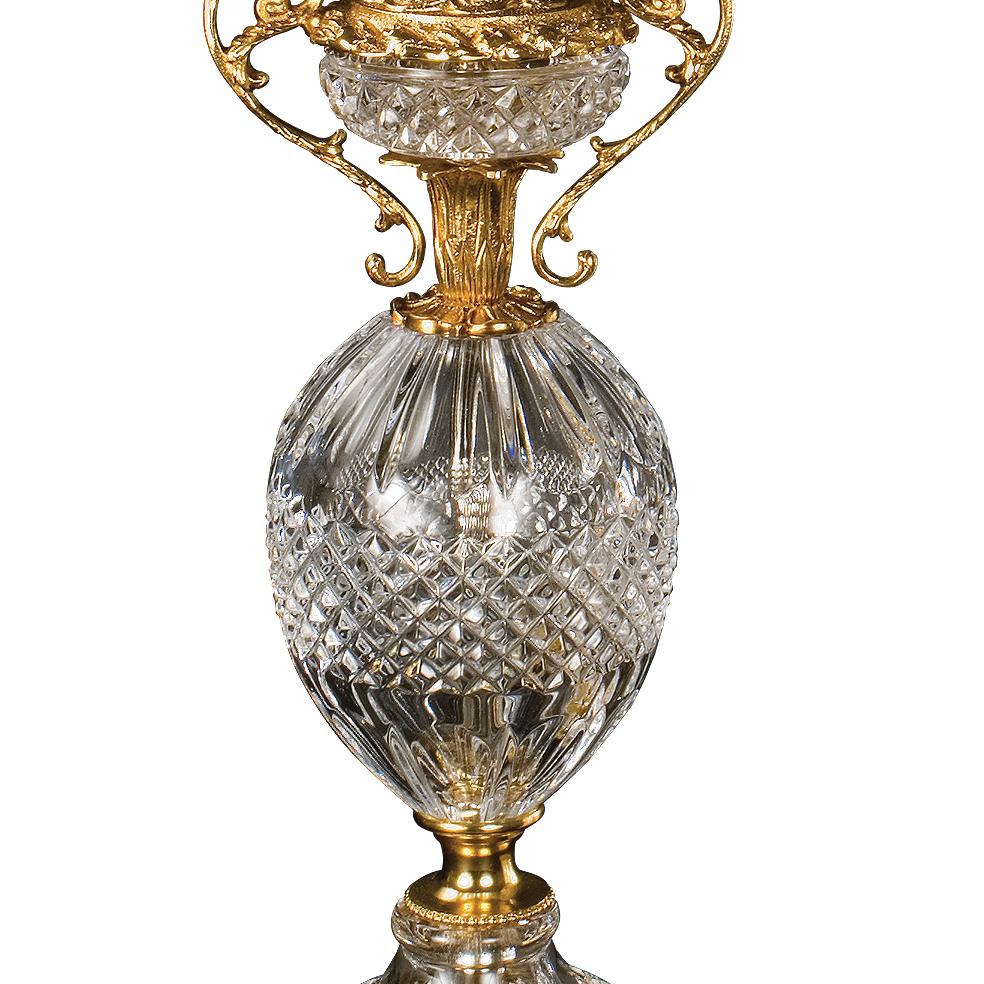 Louis XVI 21st Century, Hand-Carved Clear Crystal and Golden Bronze Vase For Sale