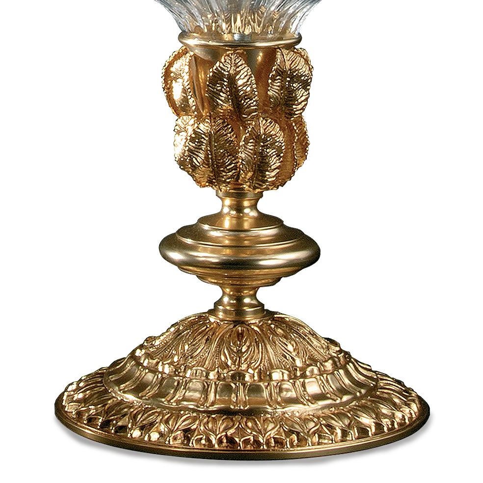Italian 21st Century, Hand Carved Clear Crystal and Golden Bronze Vase For Sale