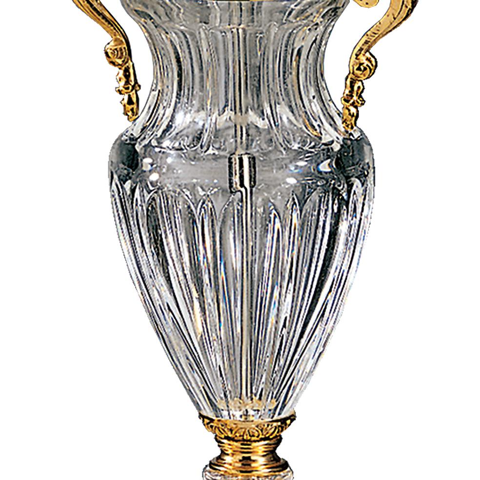 Italian 21st Century, Hand-Carved Clear Crystal and Golden Bronze Vase For Sale