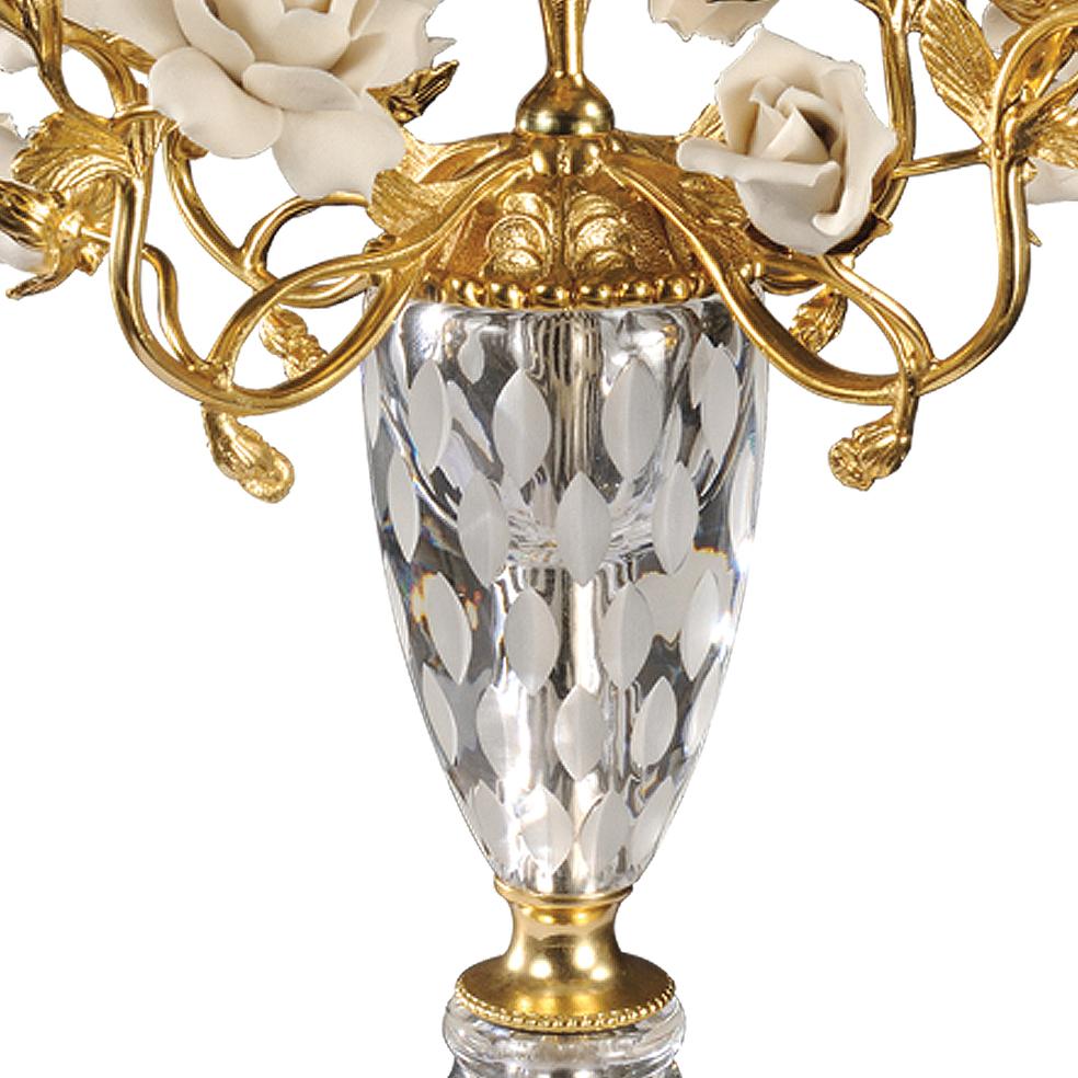 Vase aus klarem Kristall und goldener Bronze des 21. Jahrhunderts, handgeschnitzt (Italienisch) im Angebot