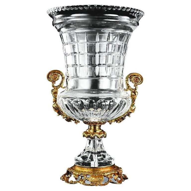 21st Century, Hand-Carved Clear Crystal and Golden Bronze Vase For Sale ...