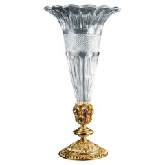 21st Century, Hand-Carved Clear Crystal and Golden Bronze Vase
