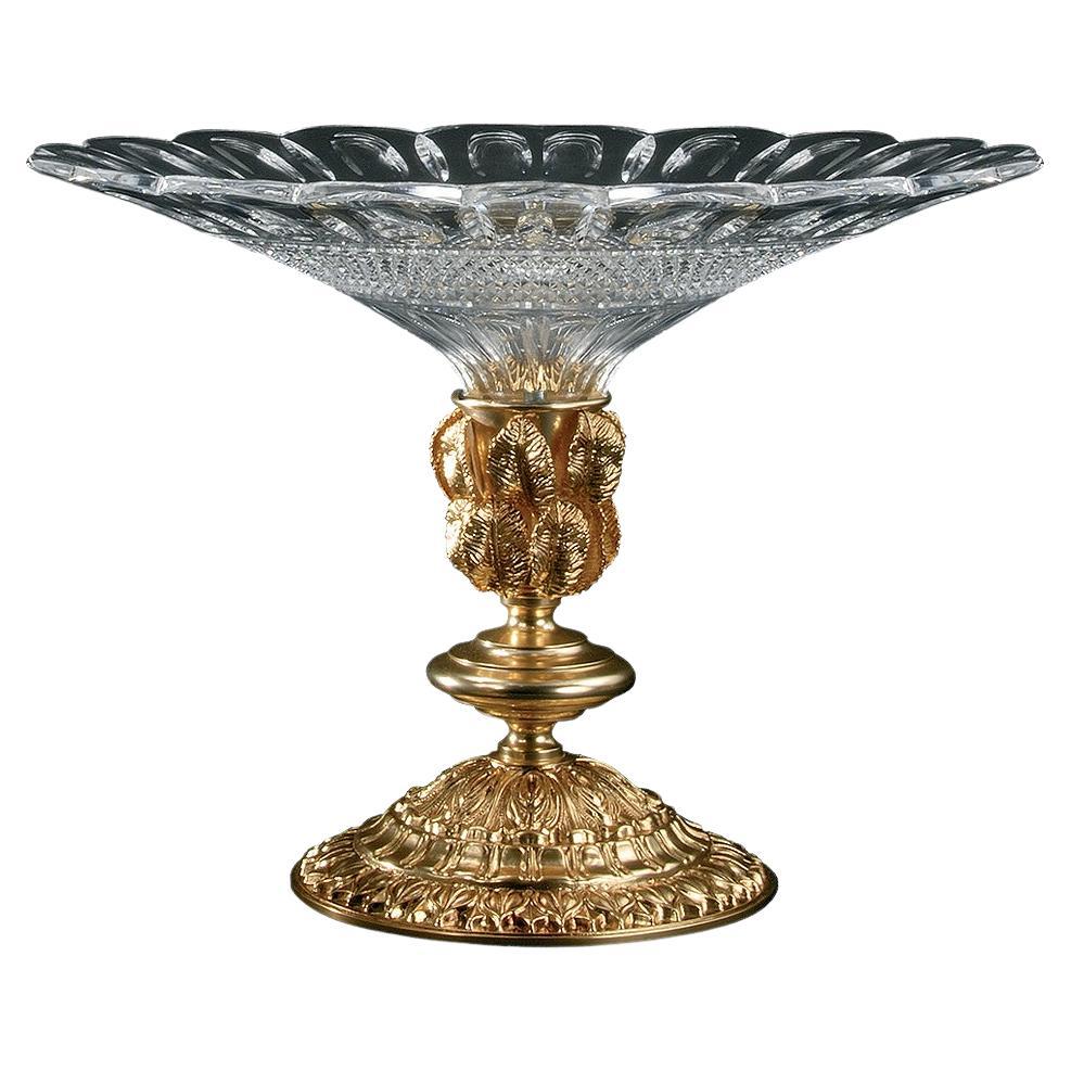 Vase aus klarem Kristall und goldener Bronze des 21. Jahrhunderts, handgeschnitzt 