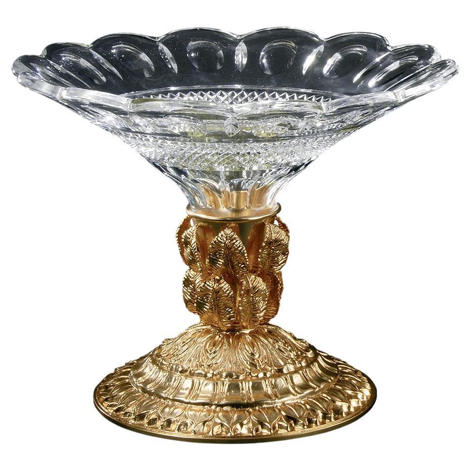 21st Century, Hand-Carved Clear Crystal and Golden Bronze Vase For Sale