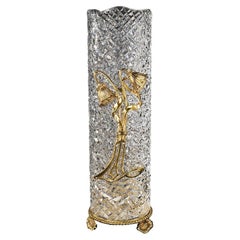 21st Century, Hand Carved Clear Crystal and Golden Bronze Vase
