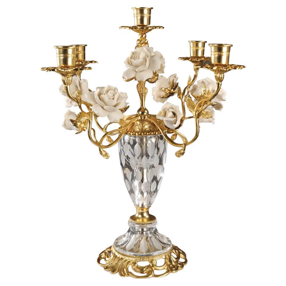 Vase aus klarem Kristall und goldener Bronze des 21. Jahrhunderts, handgeschnitzt