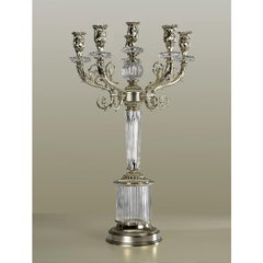 Candelabro del XXI secolo, intagliato a mano in cristallo trasparente e bronzo argentato