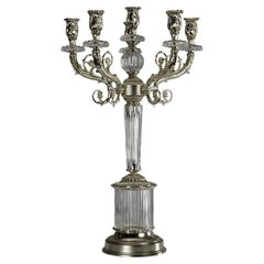 Siglo XXI, Candelabro de cristal transparente tallado a mano y bronce plateado