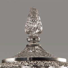 21st Century, Hand Carved clear crystal and silver Bronze potiche