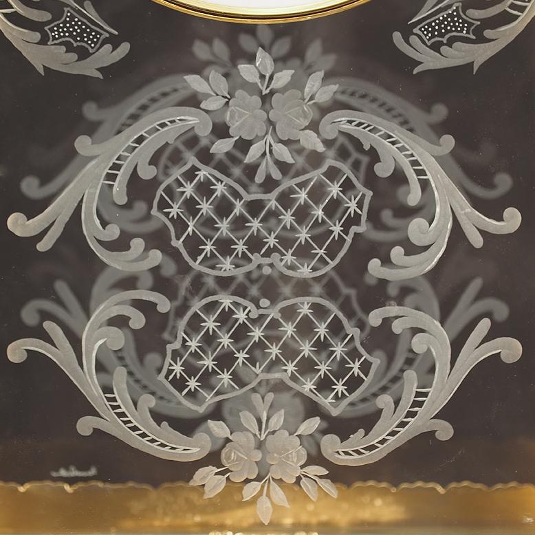 Italian 21st Century, Hand Carved Clear glass and golden Bronze Clock For Sale