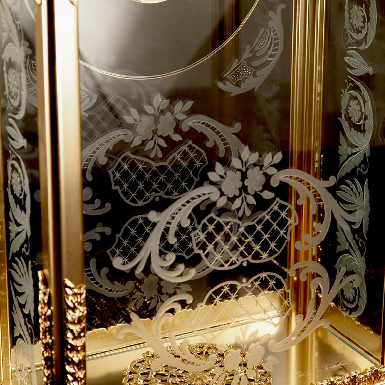 Hand-Carved 21st Century, Hand Carved Clear glass and golden Bronze Clock For Sale