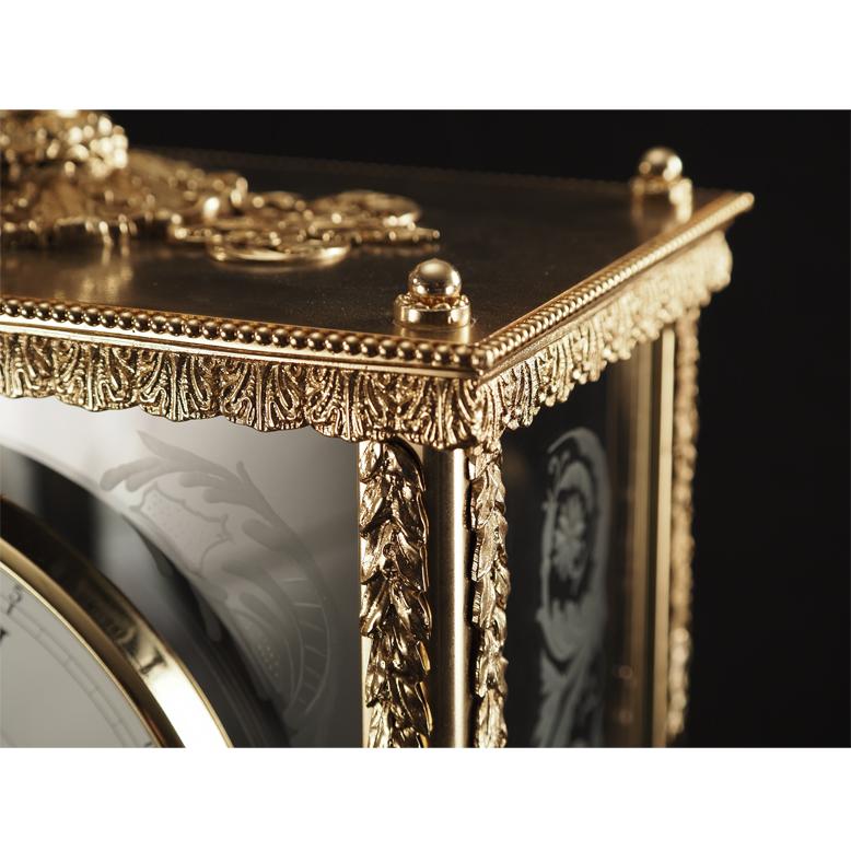 21st Century, Hand Carved Clear glass and golden Bronze Clock In New Condition For Sale In Calenzano, FI