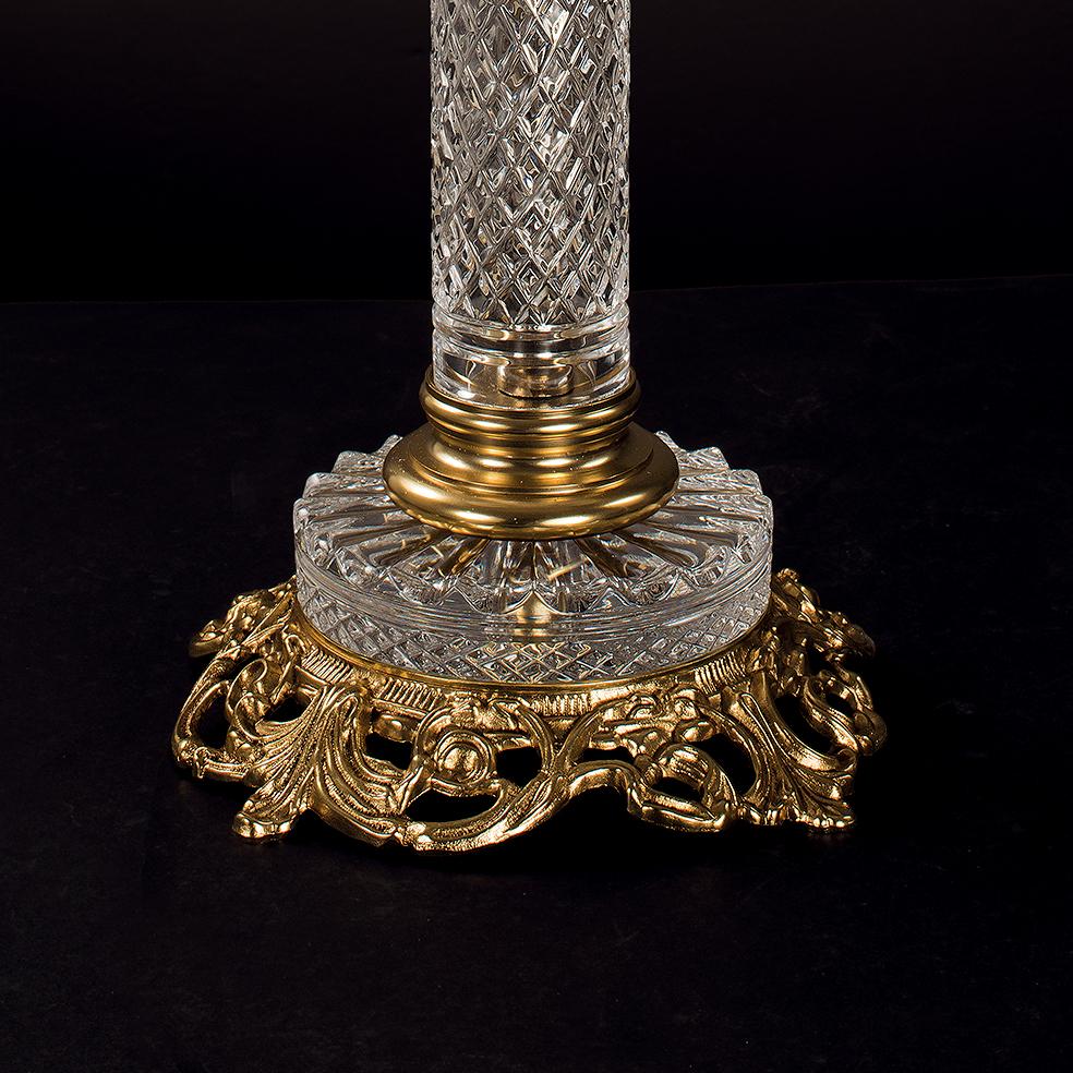 Italian 21st-Century, Hand Carved Crystal and Bronze Table Lamp  For Sale