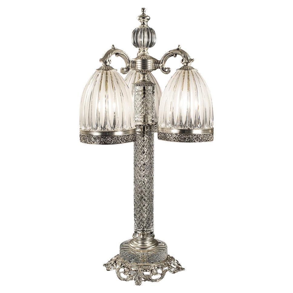 21st-Century, Hand Carved Crystal and Bronze Table Lamp  For Sale