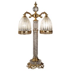 21st-Century, Hand Carved Crystal and Bronze Table Lamp 