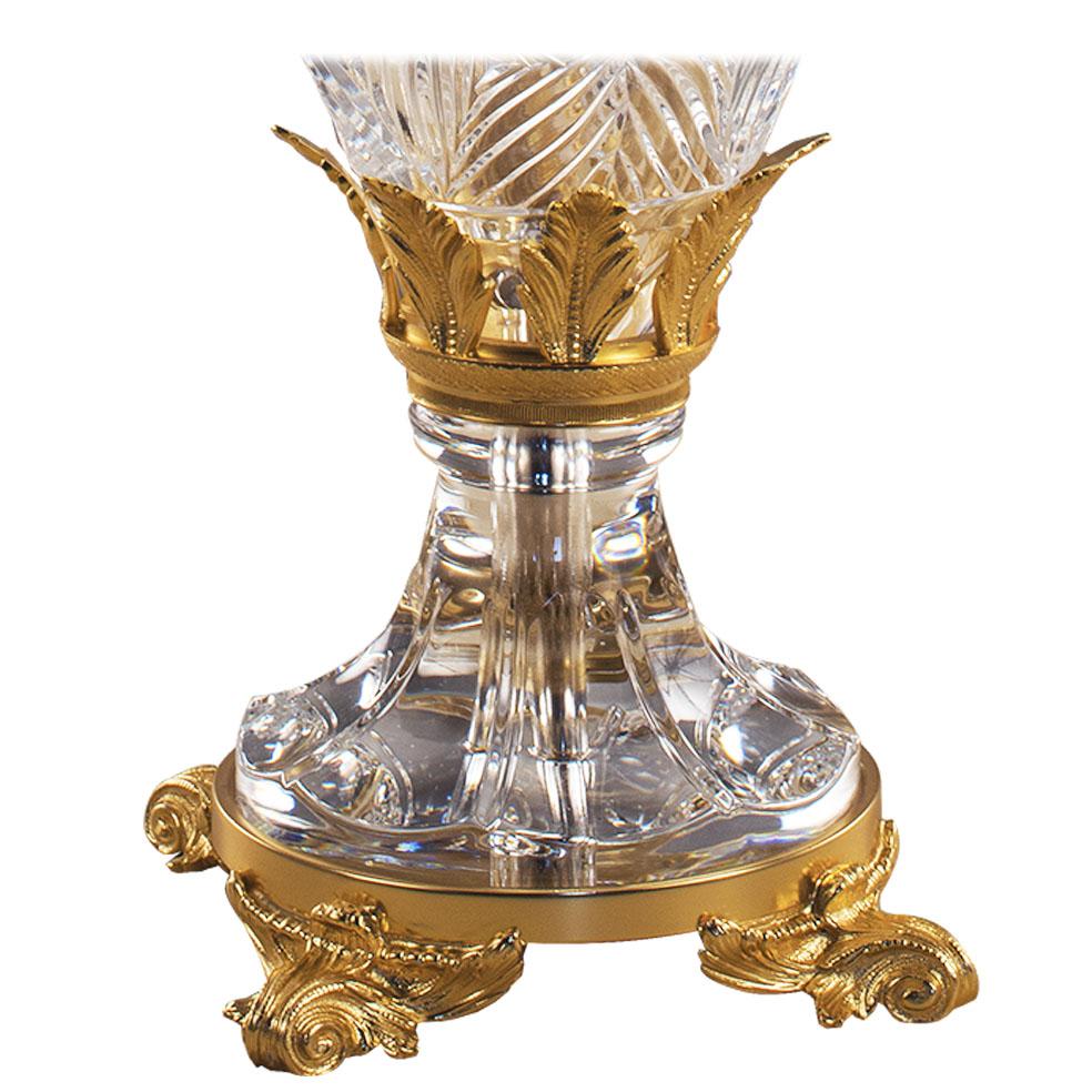 Louis XVI 21st-Century, Hand-carved Crystal and Bronze Table Lamp in Style Luigi XVI For Sale