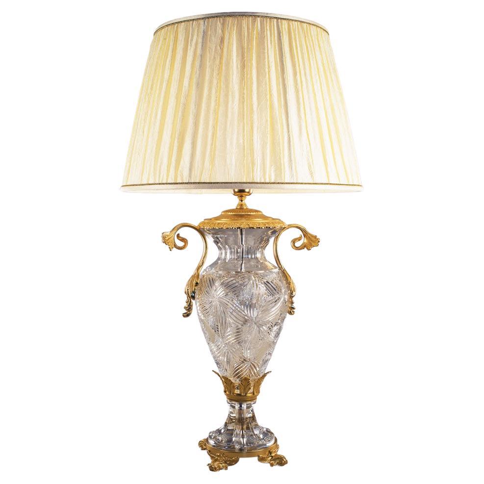 21st-Century, Hand-carved Crystal and Bronze Table Lamp in Style Luigi XVI For Sale