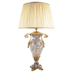 21st-Century, Hand-carved Crystal and Bronze Table Lamp in Style Luigi XVI