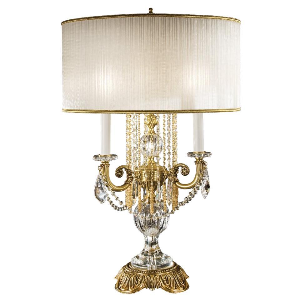 21st-Century, Hand Carved Crystal and Bronze Table Lamp in Style Luigi XVI For Sale