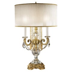 21st-Century, Hand-carved Crystal and Bronze Table Lamp in Style Luigi XVI