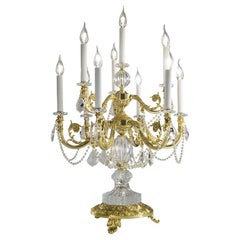 21st-Century, Hand Carved Crystal and Bronze Table Lamp in Style Luigi XVI