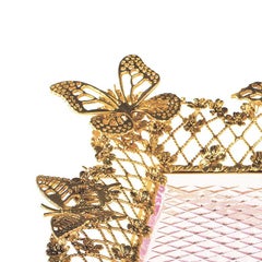 21st Century, Hand-Carved pink Crystal and golden Bronze tray in Classic style