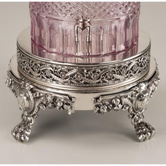 21st Century, Hand Carved pink crystal and silver Bronze Table lamp