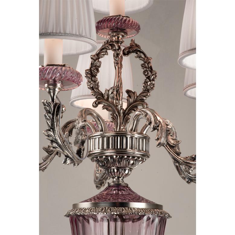 Sculpté à la main 21e siècle, Lampe de table en cristal rose et bronze argenté, sculptée à la main en vente
