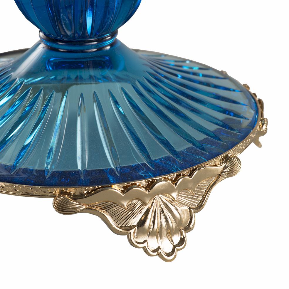 Italian 21st Century, Hand-Carved Turquoise Crystal and Golden Bowl in Classic Style For Sale